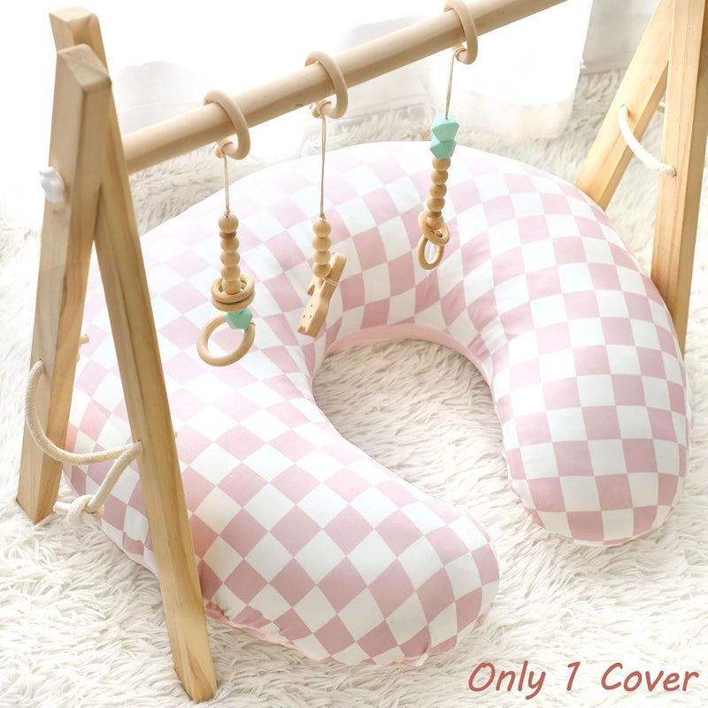 DAYEEBALL Nursing Pillow Cover 1 Pack, Double-Sided Removable Nursing Cover for Baby Girls Boys Newborn, Stretchy and Soft Reversible Slipcover for Breastfeeding Pillow, Pink Checkerboard (Only Cover) - Image 2